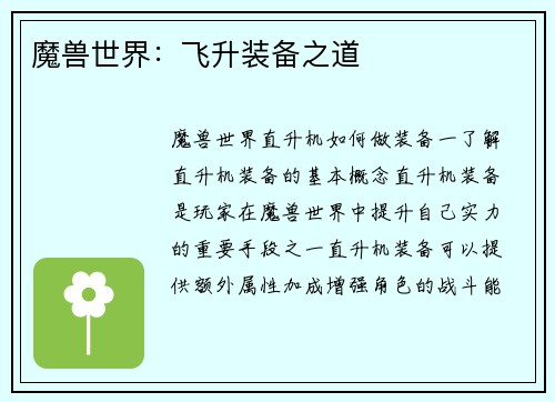 魔兽世界：飞升装备之道